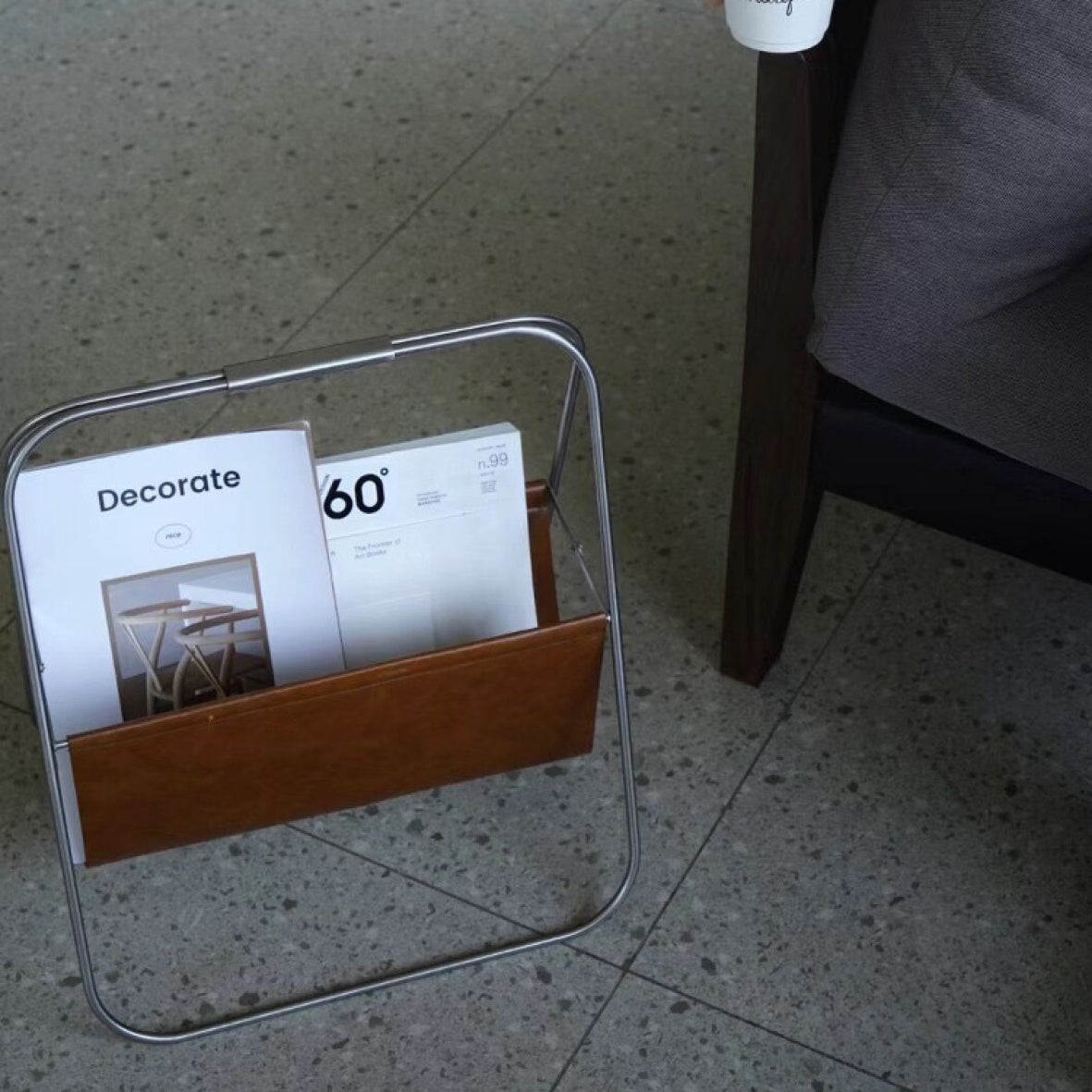 Leather and Brass Magazine Rack